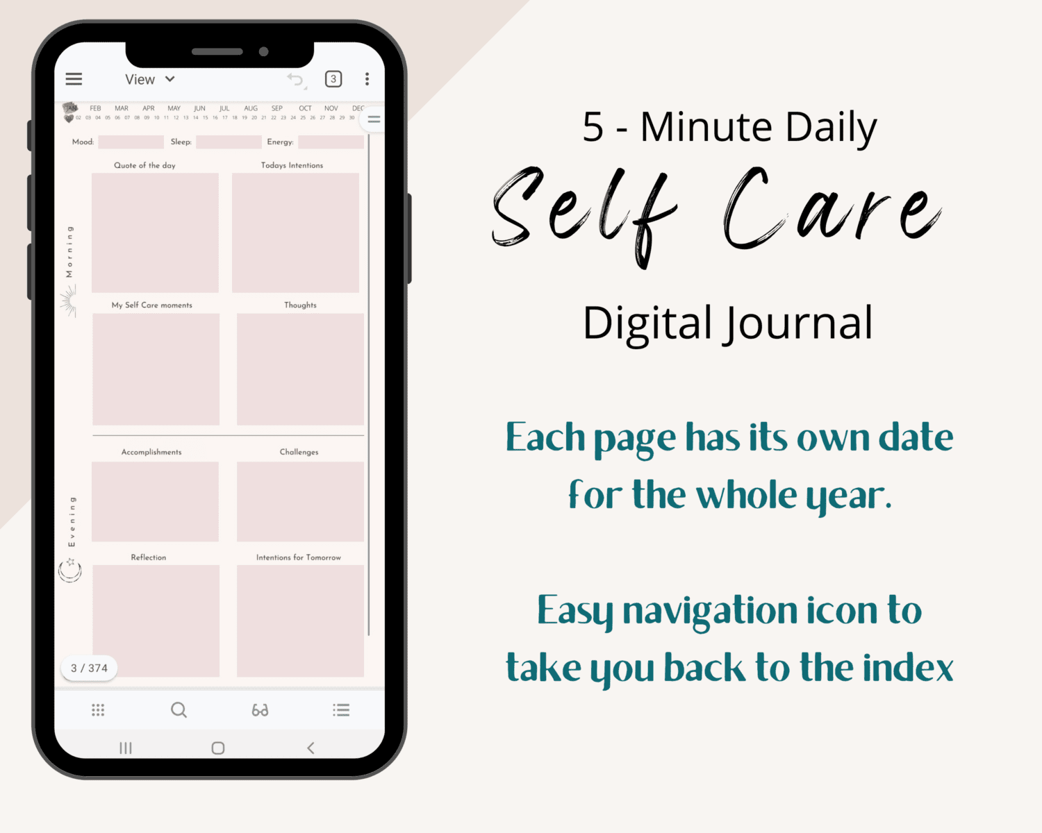 Digital 5 Minute Self-Care Journal